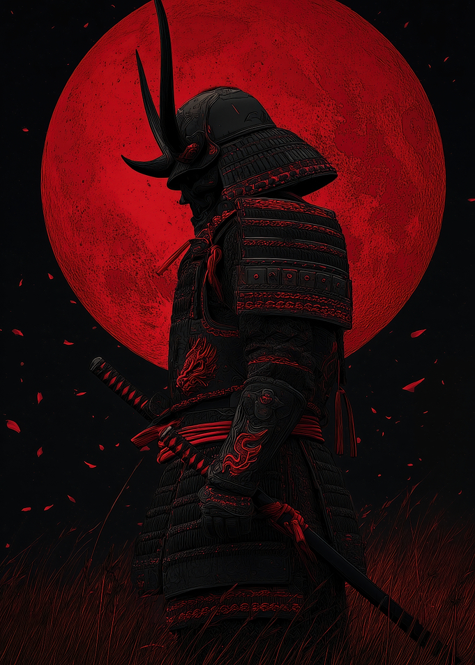 Samurai Warrior Under a Blood Moon