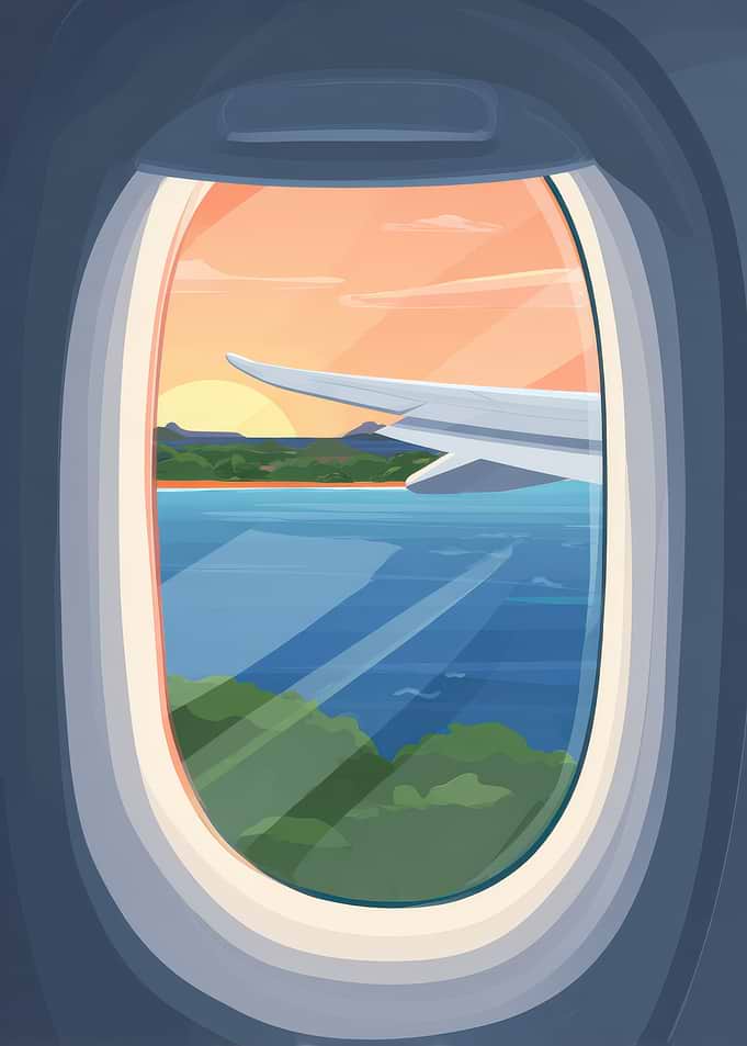 Airplane Window View of Tropical Sunset