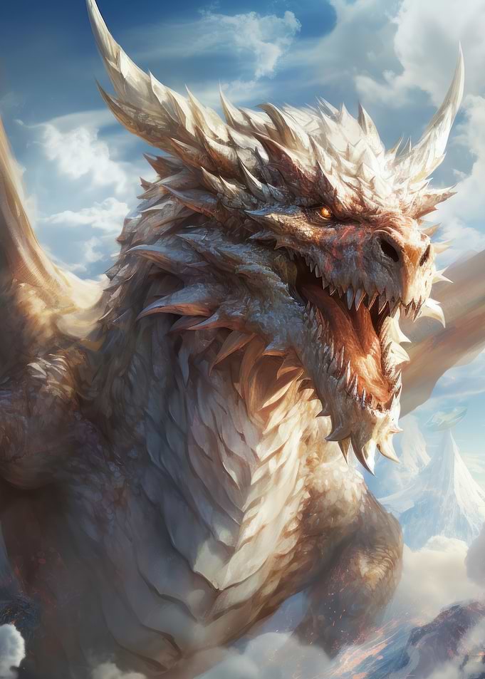 Majestic White Dragon in the Clouds