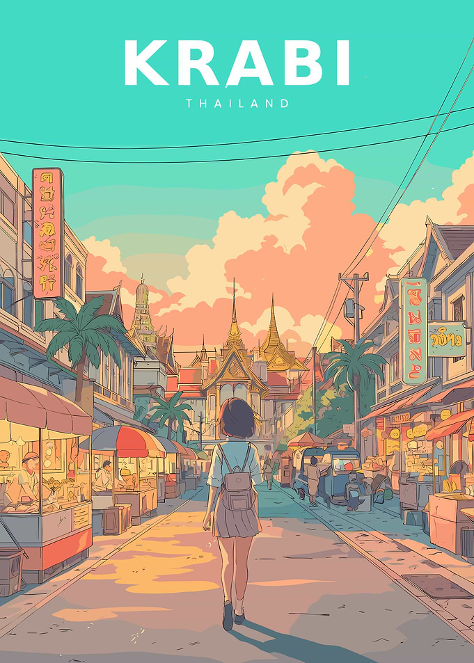Anime girl walking in Krabi street