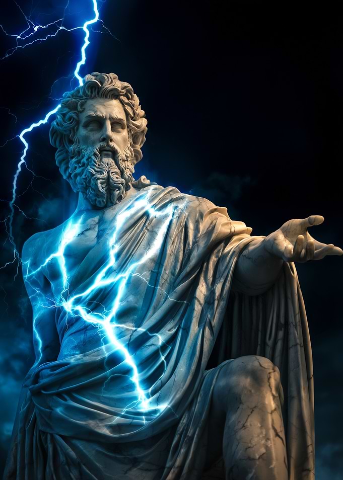 Zeus Statue with Lightning