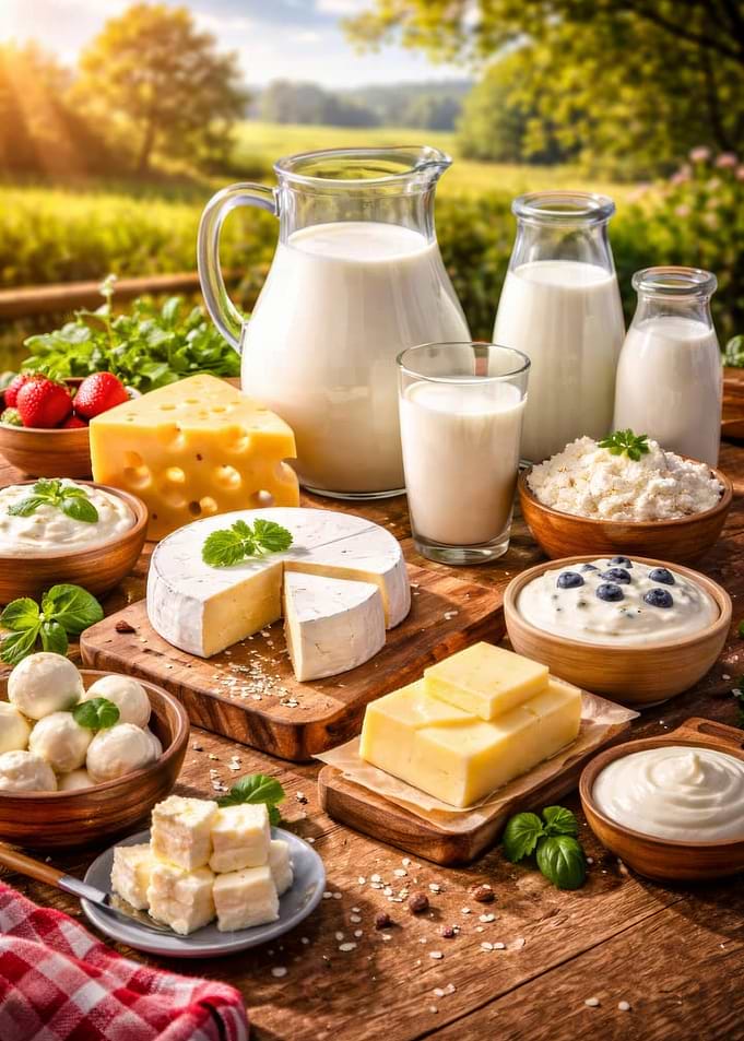 Dairy Products and Strawberries in Nature