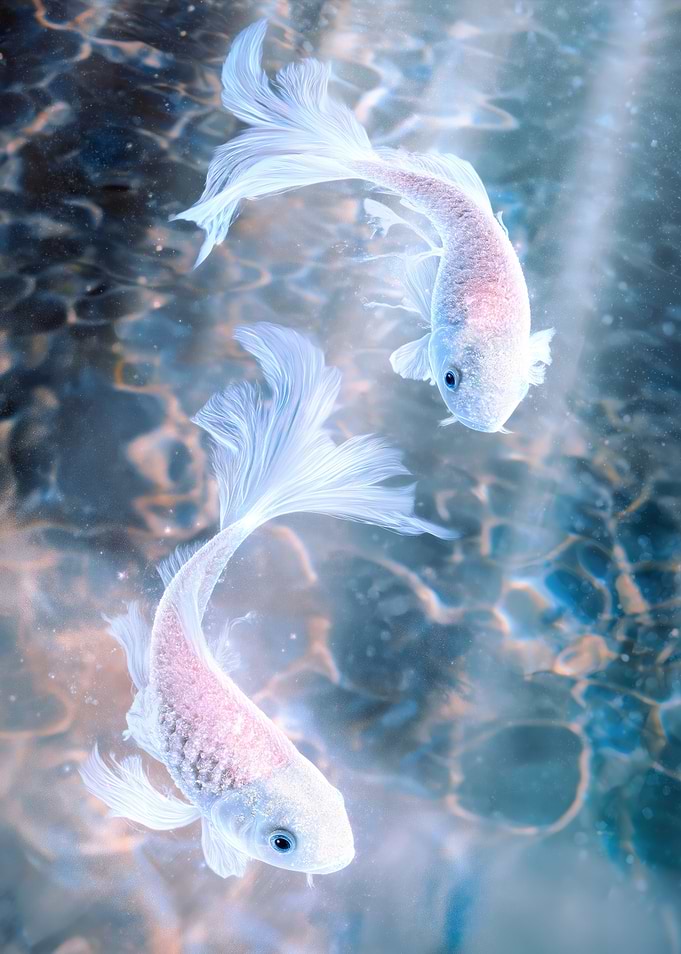 Two ethereal koi fish swimming
