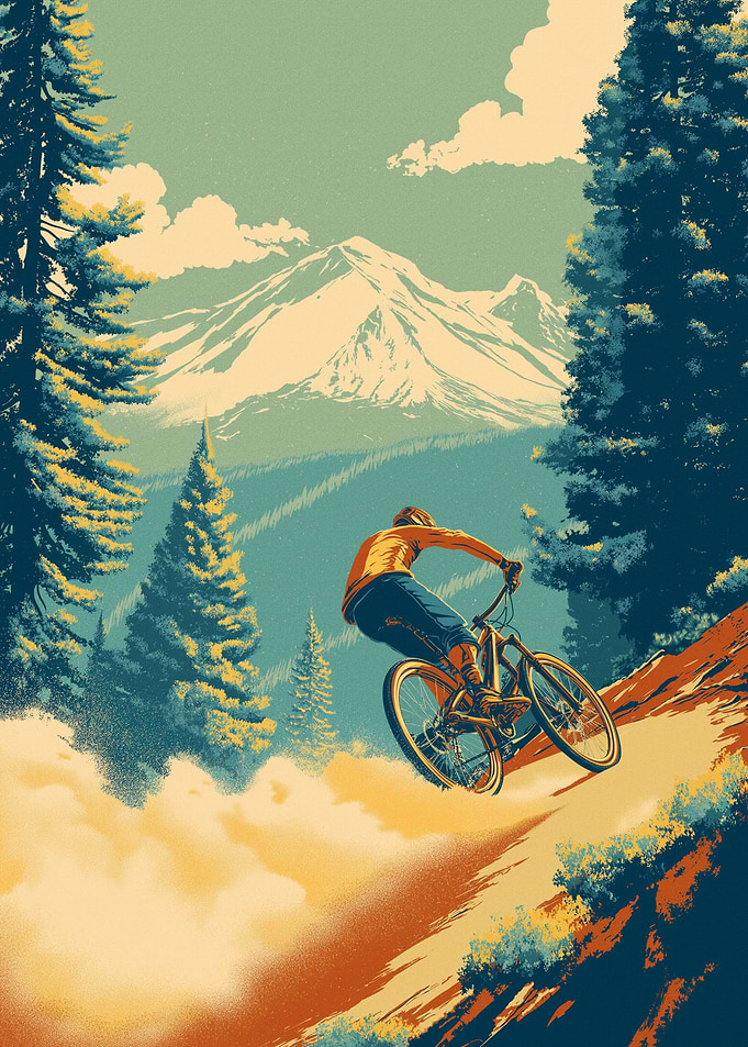 Mountain Biker Descending a Trail