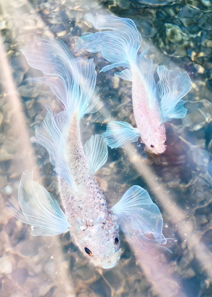 Two ethereal koi fish swimming