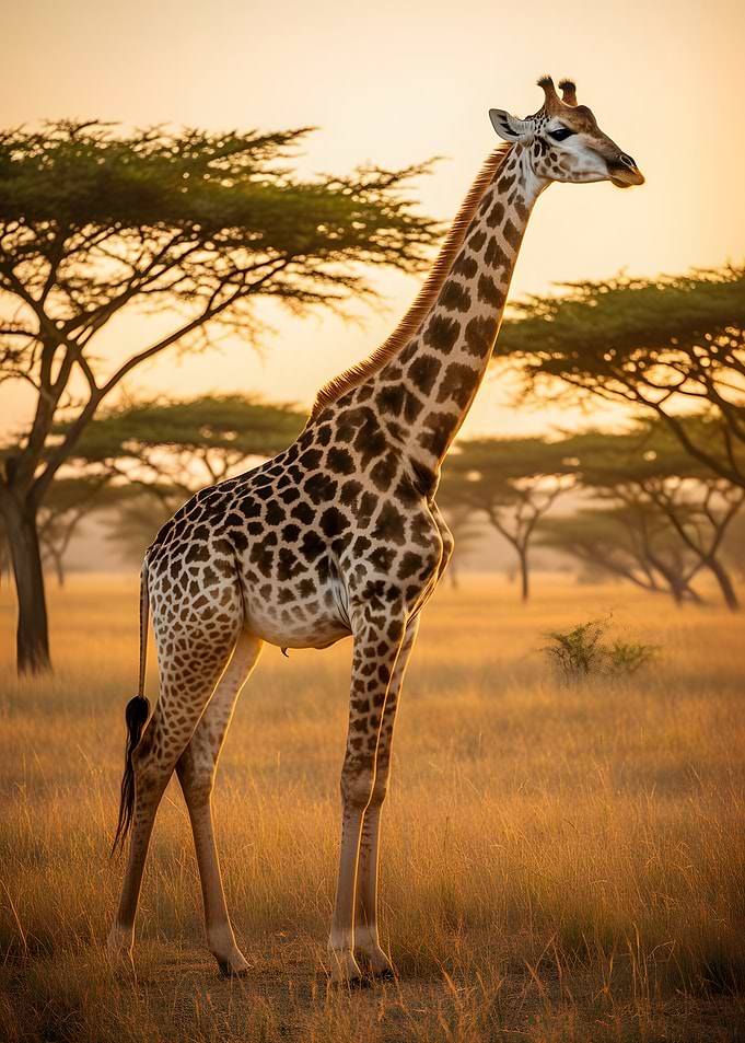 Giraffe in African Savannah Sunset