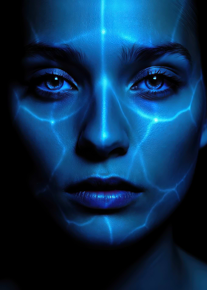 Blue Electric Face Portrait