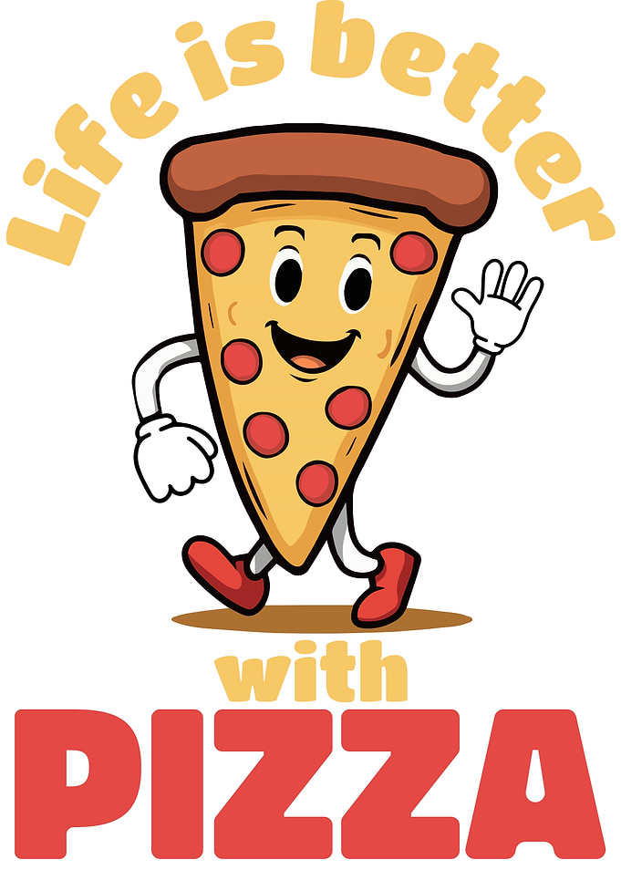 Funny Pizza Character with Text
