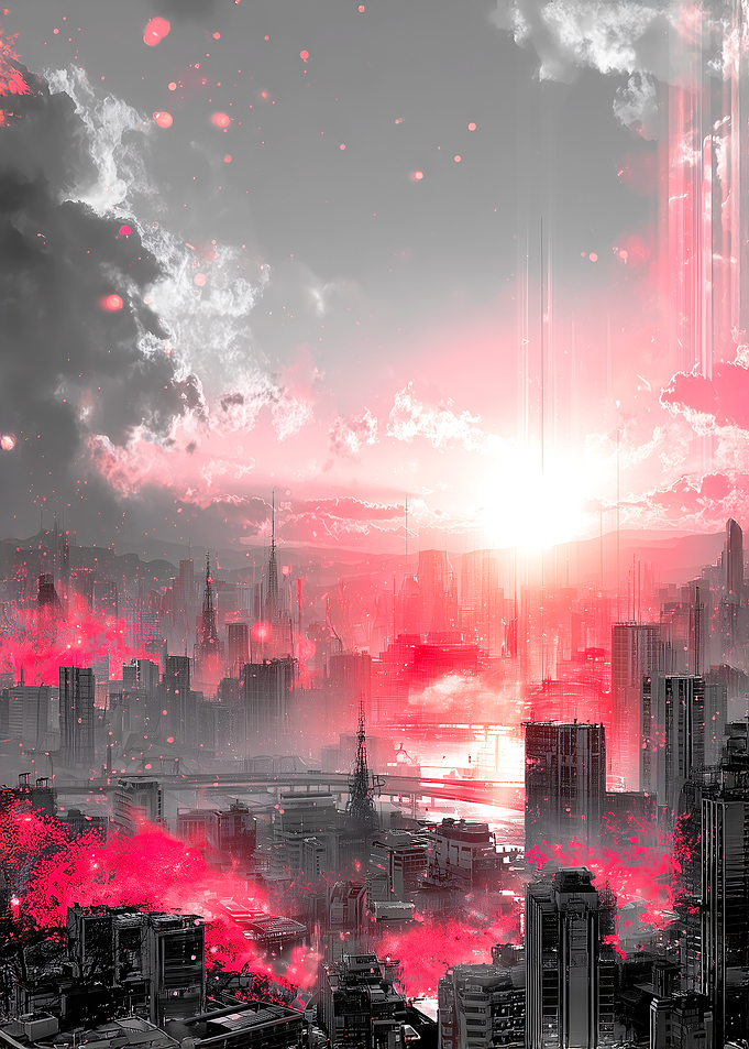 Futuristic Cityscape with Pink Haze
