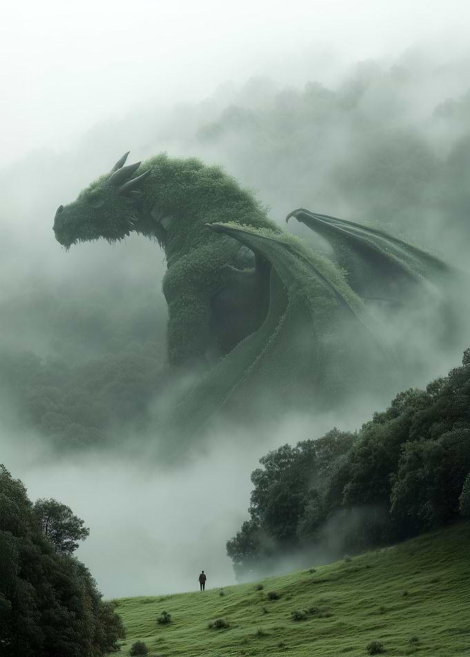 Moss Dragon in Misty Forest