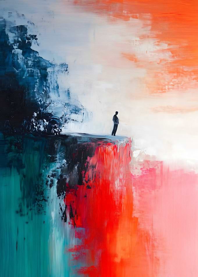 Man on Cliff Edge Abstract Painting