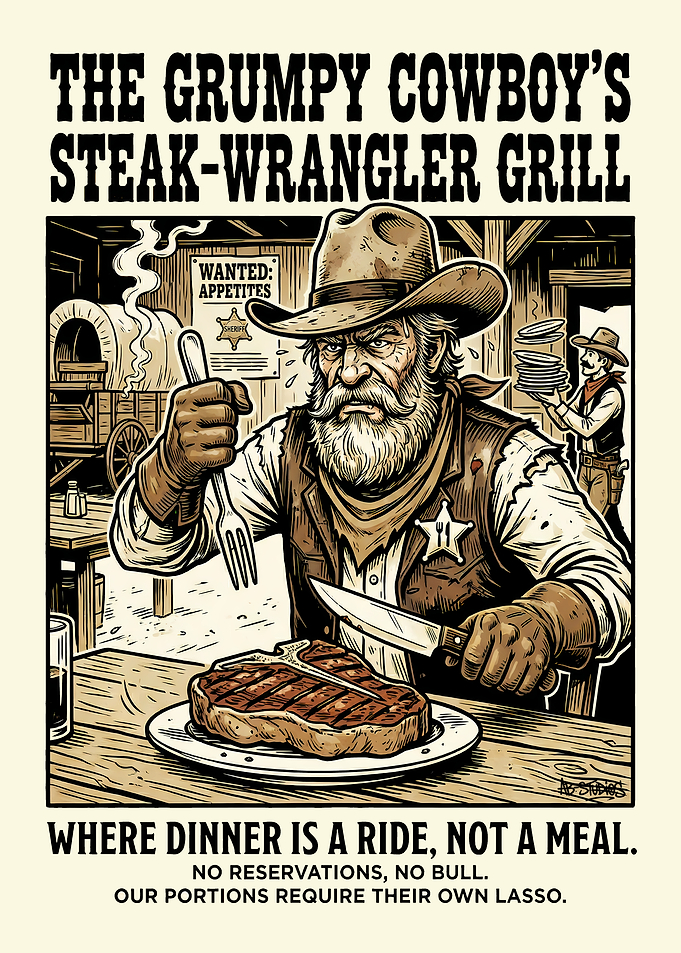 Grumpy Cowboy Steakhouse Poster