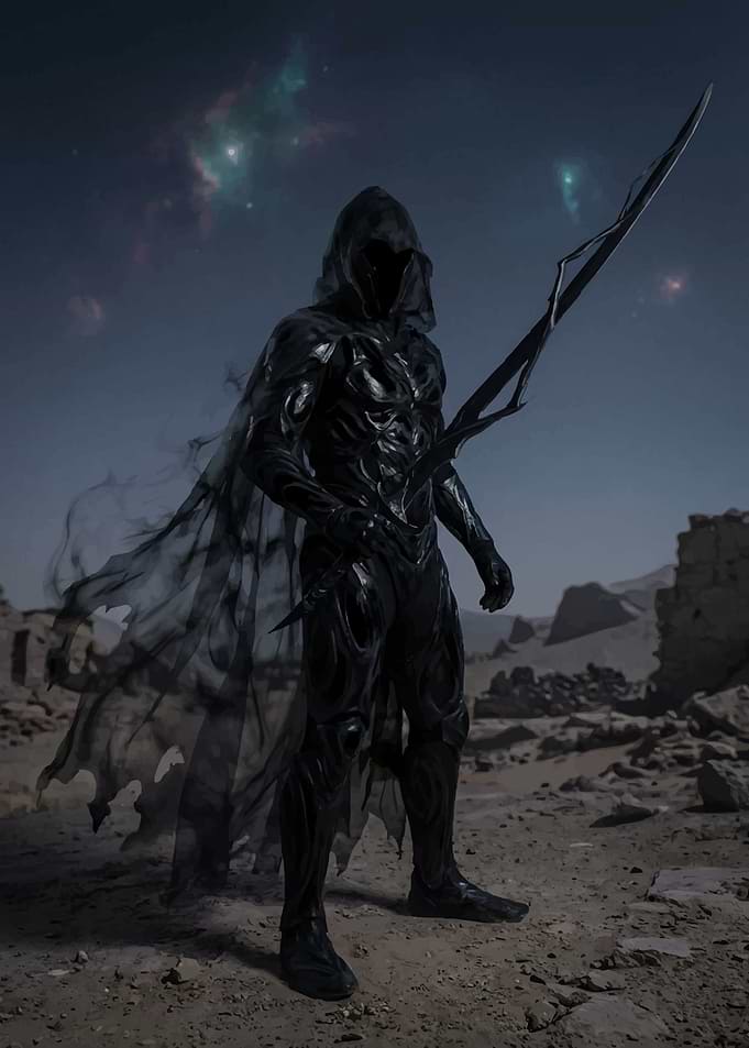 Dark Knight with Sword in Desert