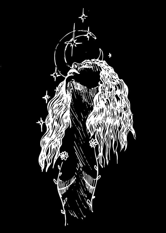 Mystical Woman with Moon and Stars