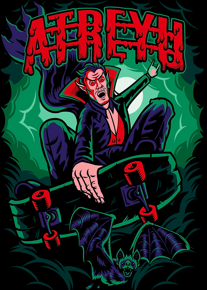 Skateboarding Vampire with Bats
