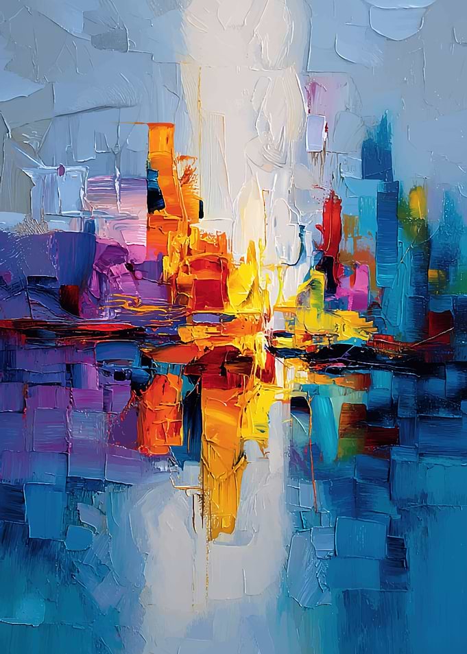 Abstract Cityscape Reflection Painting