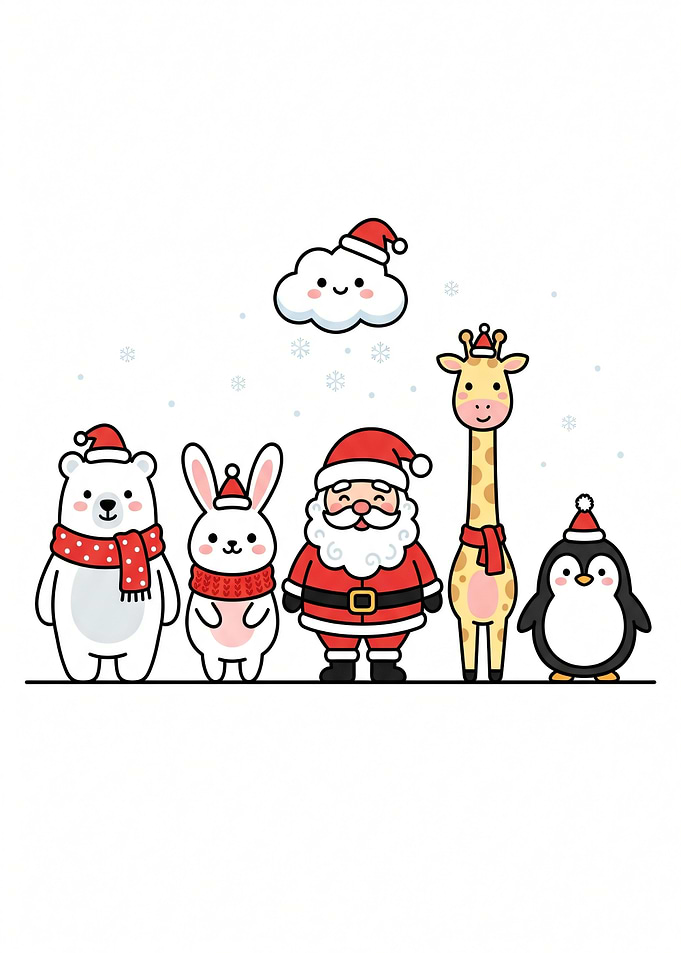 Cute Christmas Animals and Santa
