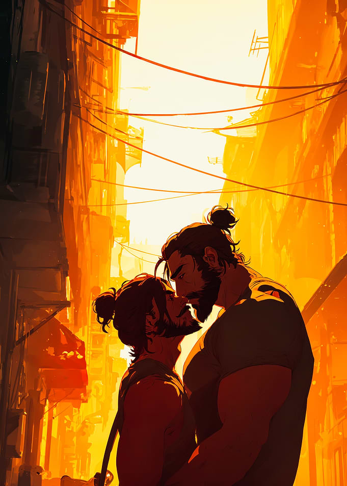 Golden Hour Urban Embrace Illustration