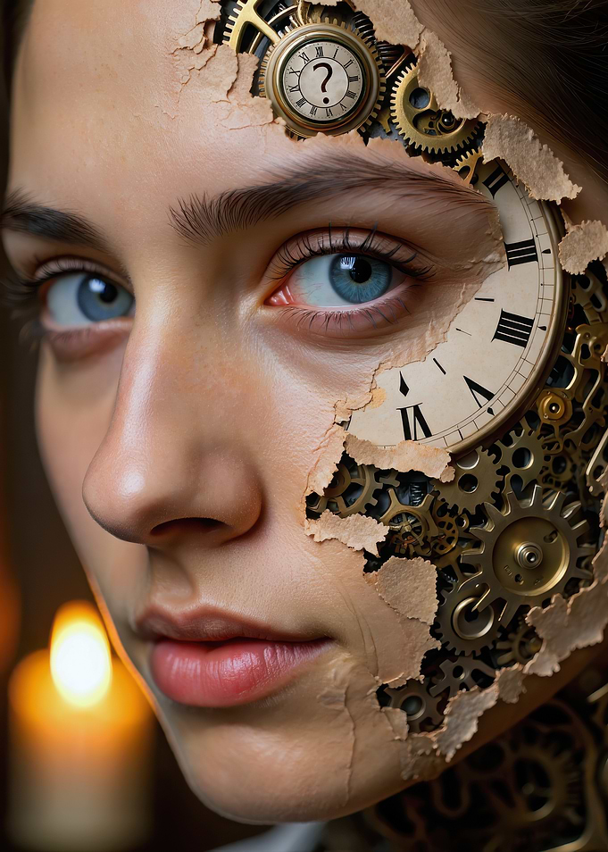 Steampunk Woman with Clockwork Face