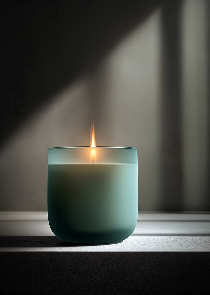 Lit Candle in Frosted Glass Jar