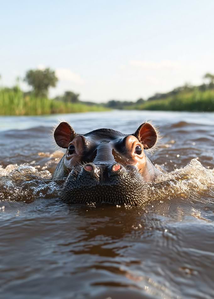 Hippopotamus emerging from water