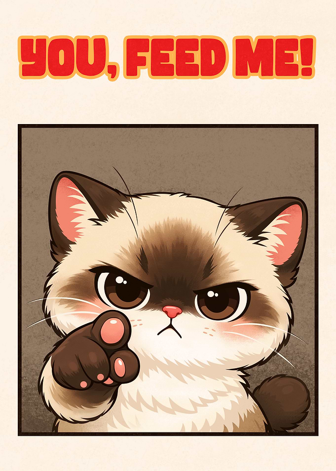 Cute Siamese Grumpy Cat You, Feed Me