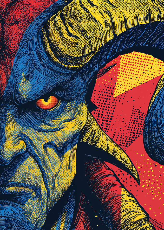 Blue Horned Demon Pop Art