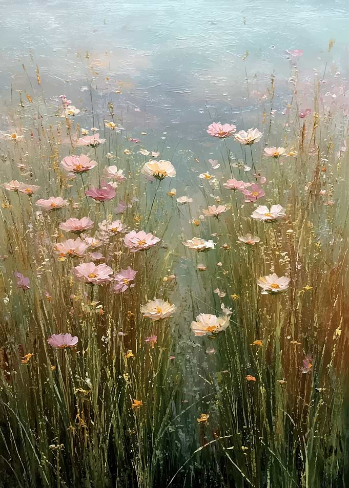 Impressionistic Field of Cosmos Flowers