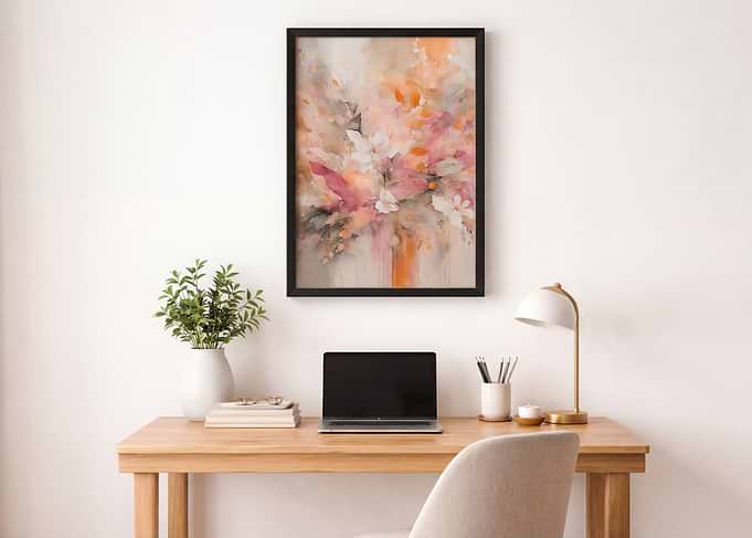 Abstract Floral Wall Art – Warm Blush & Orange Modern Home Decor, Minimalist Botanical Print for Living Room