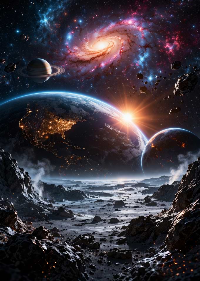 Cosmic Landscape with Planets and Galaxy