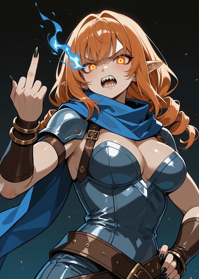 Angry Elf Warrior with Blue Flames