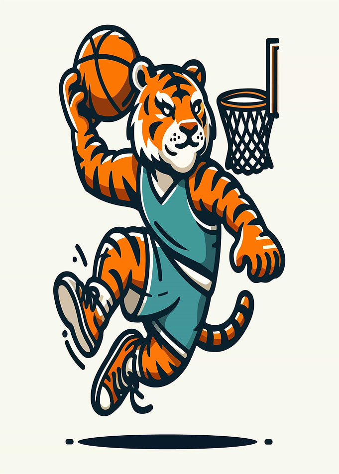 Tiger playing basketball