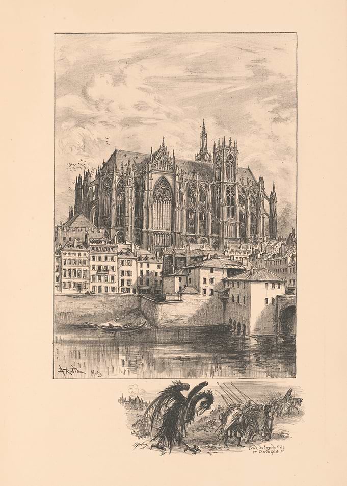 Gothic Cathedral Cityscape with Dragon