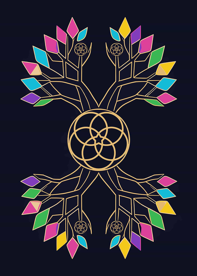 Abstract Tree of Life with Gemstone Leaves