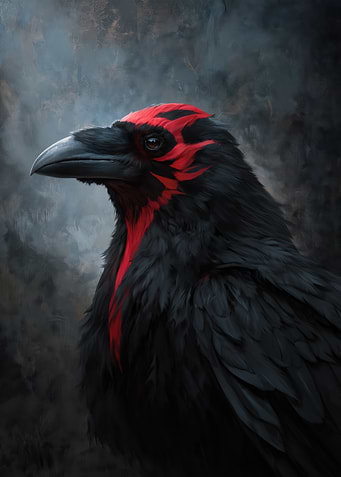 Raven with Red Markings