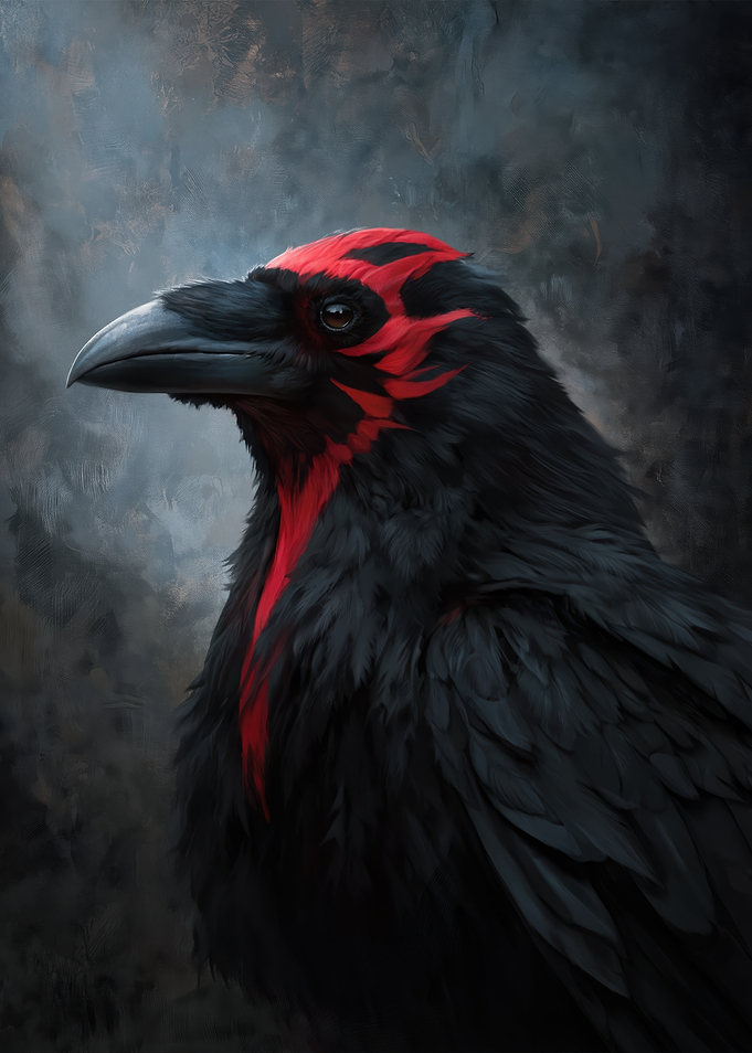 Raven with Red Markings