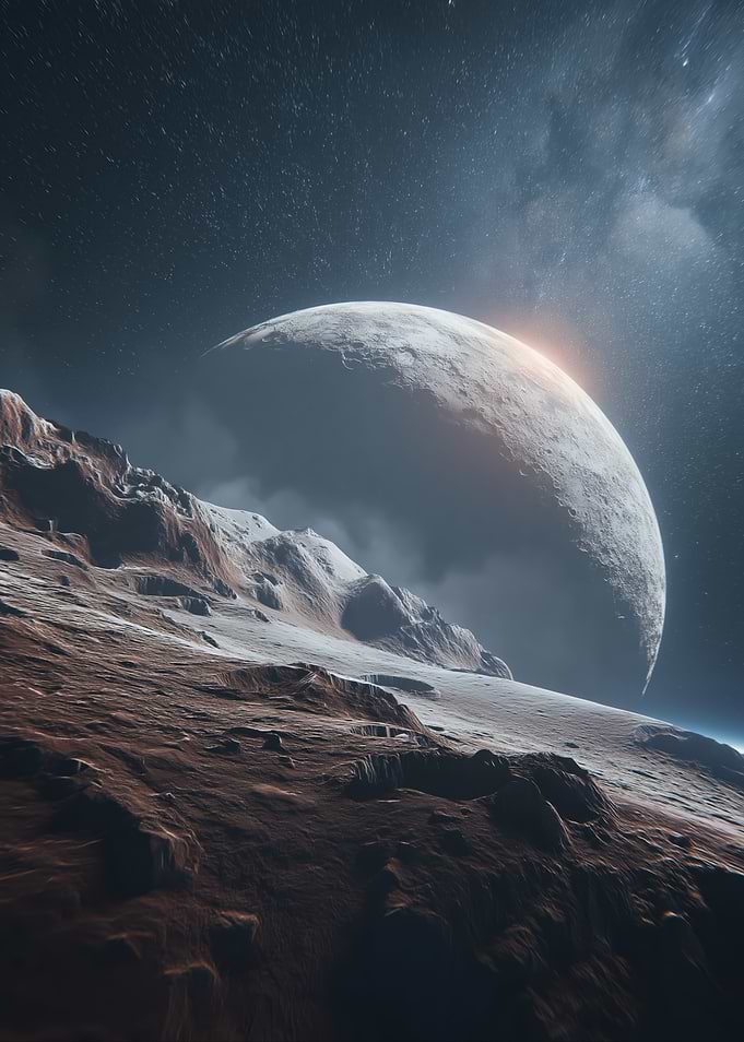 Alien Planet Landscape with Giant Moon