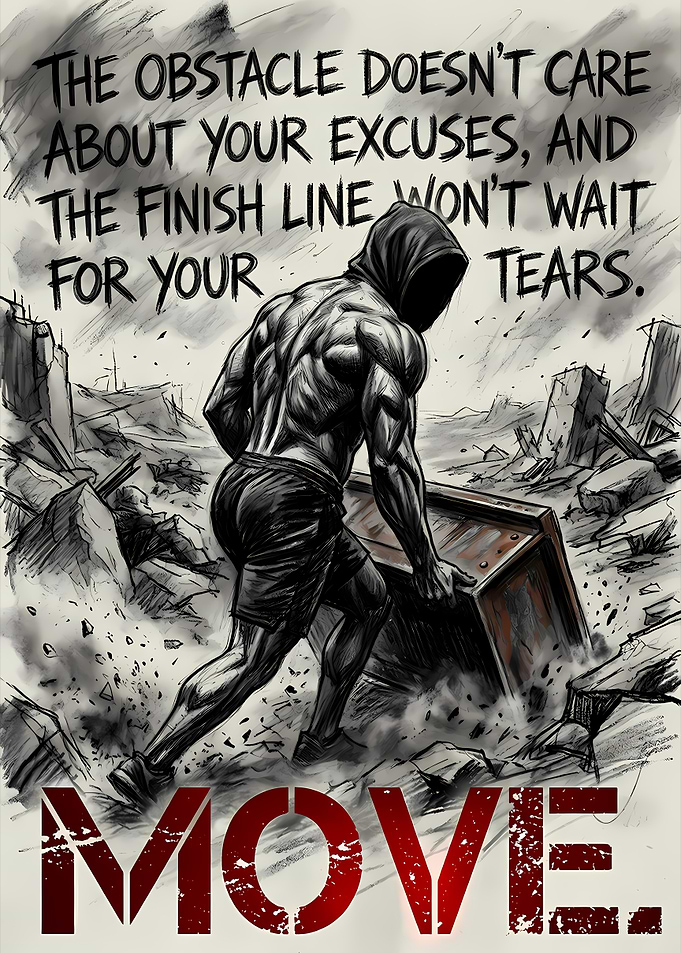 Mental Toughness Move No Excuses Charcoal Sketch Quote Art