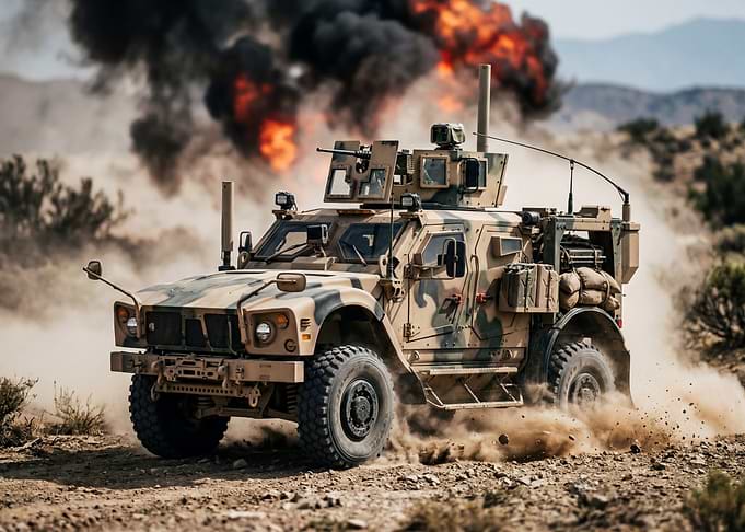 Military vehicle in action