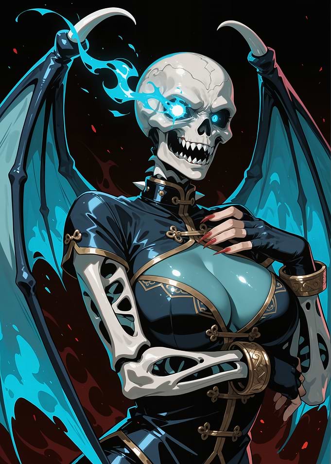 Skeleton Woman with Blue Wings