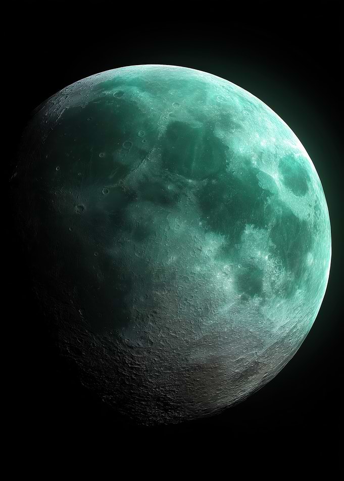 Ethereal Teal Moon in Darkness