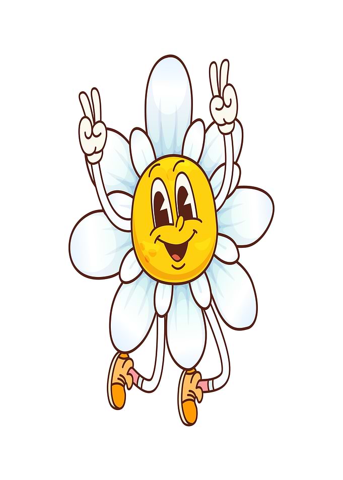 Happy Daisy Character with Peace Signs