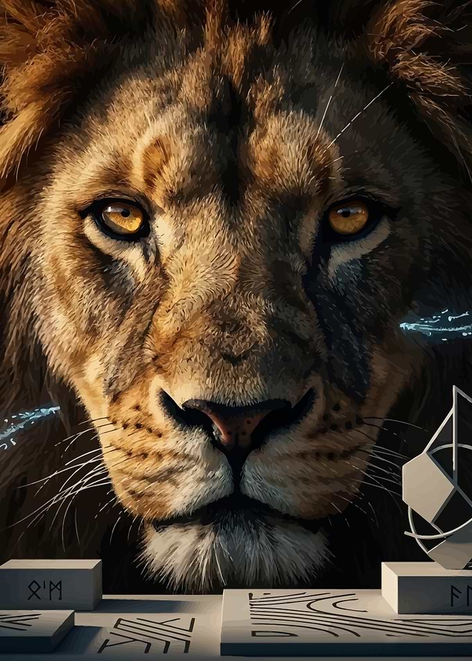 Majestic Lion with Geometric Elements