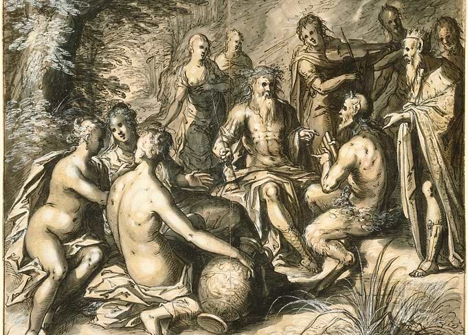 Mythological figures in a forest setting
