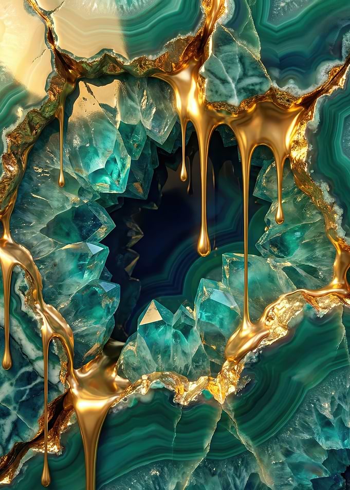 Golden Drips on Emerald Geode