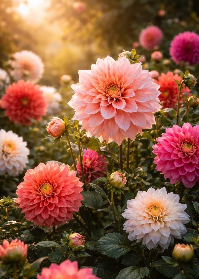 Dahlia Flowers in Golden Light