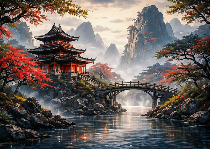 Serene Japanese Pagoda Landscape