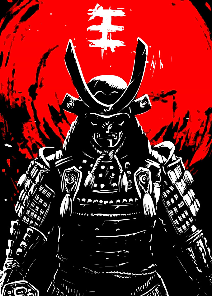 Samurai Warrior with Red Sun Background