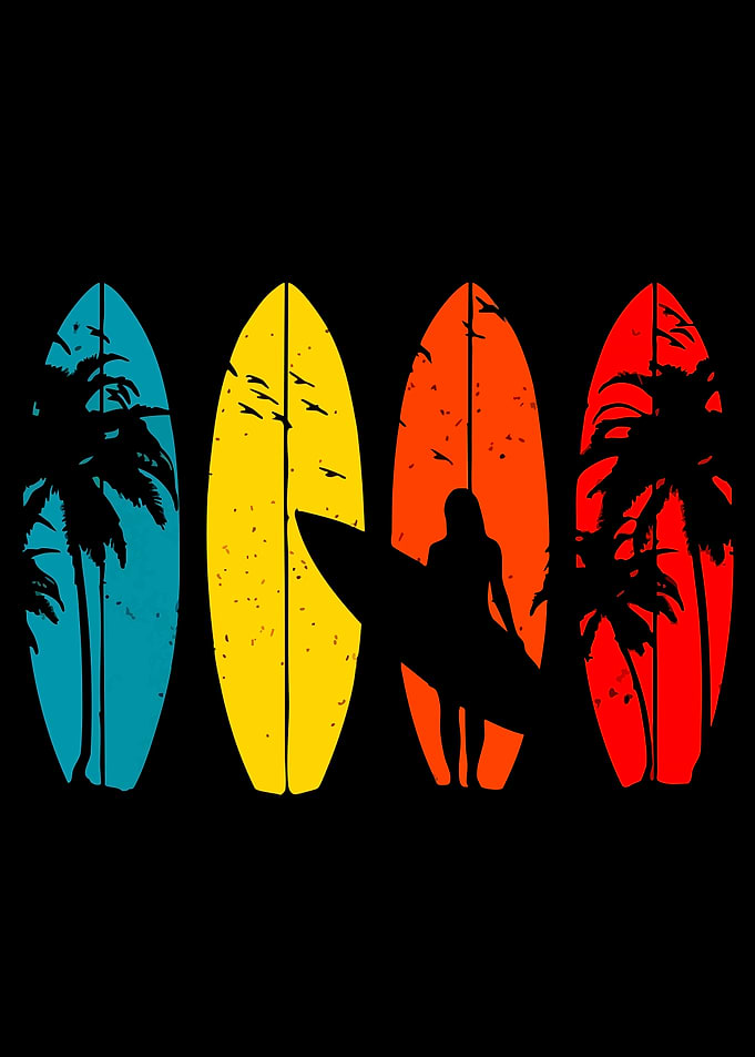 Retro Surfer Girls and Palm Trees