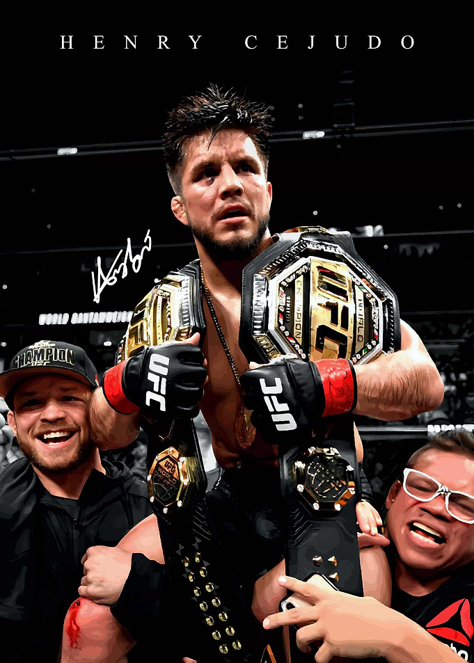 Henry Cejudo with Championship Belts